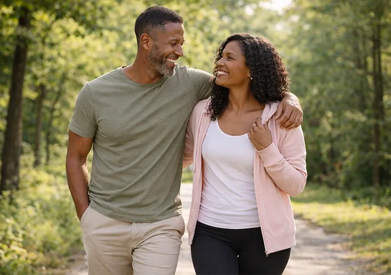 Couple walking together outdoors