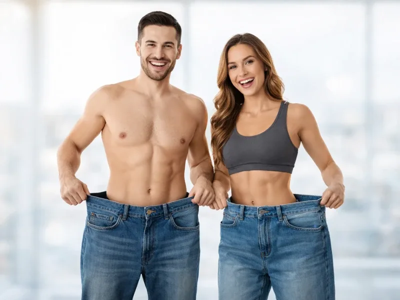Man and woman showing medical weight loss results
